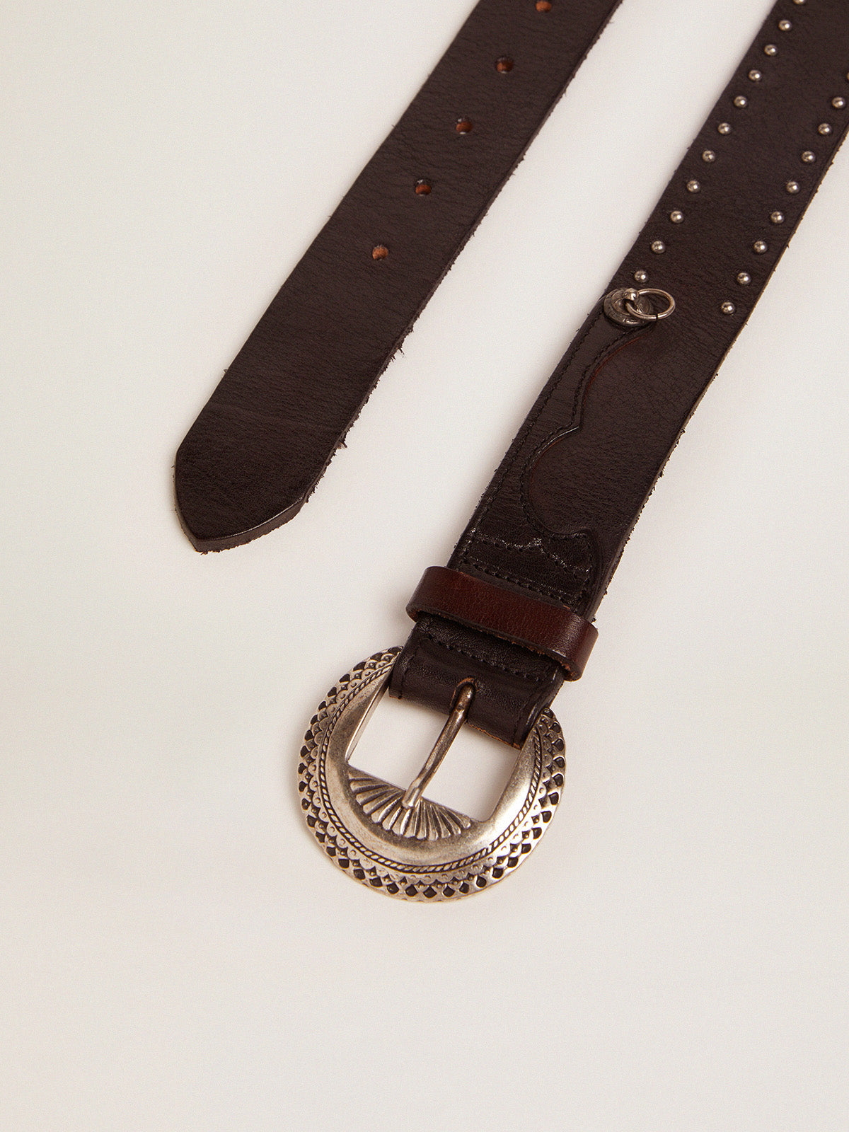 Black Ranch belt in washed leather with silver color studs| Golden Goose