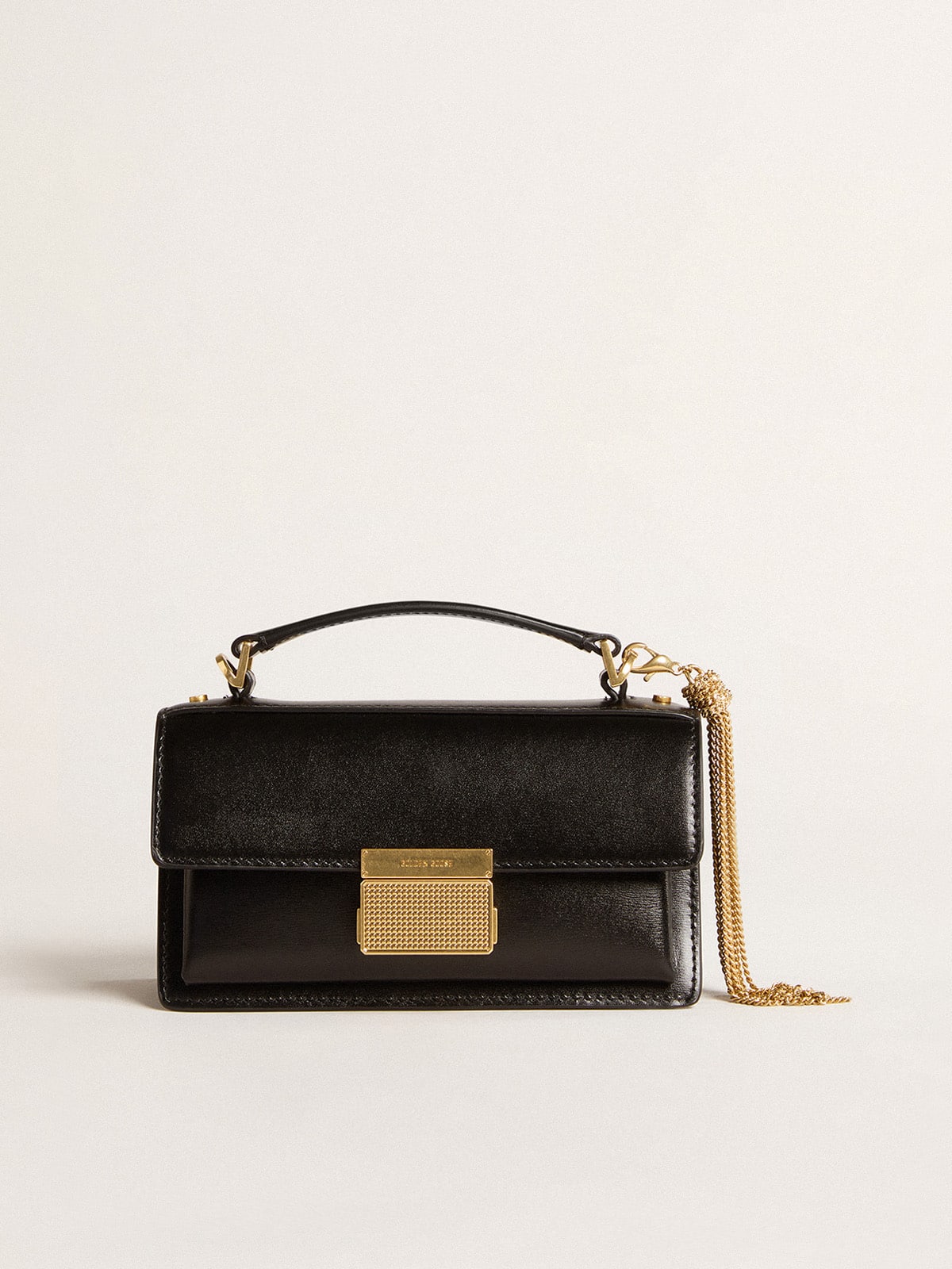Small Venezia Bag in black boarded leather with gold details| Golden Goose