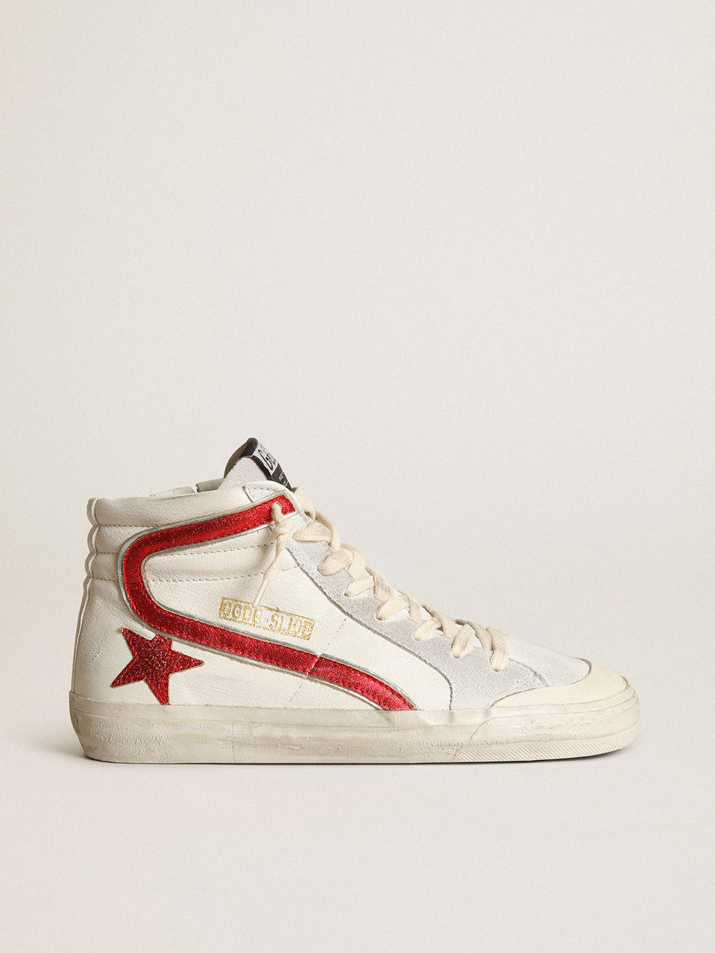 Slide with a red laminated leather star and flash| Golden Goose
