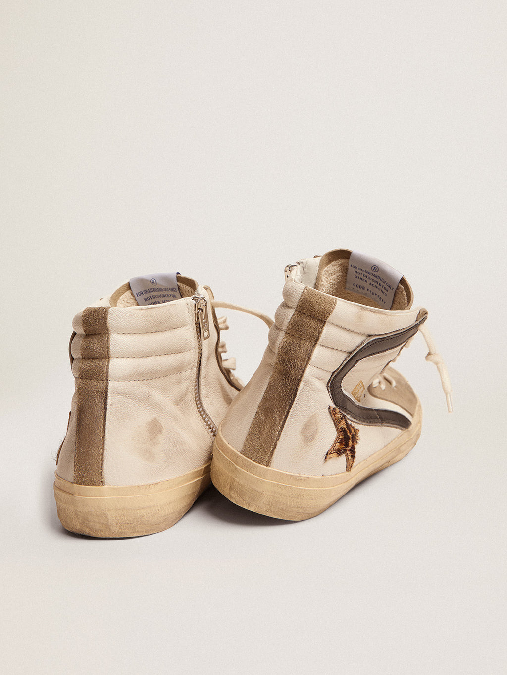 Men's Slide with leopard print pony skin star and black flash| Golden Goose