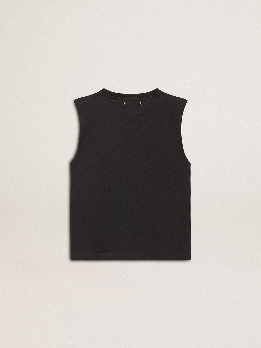 Sleeveless T-shirt in worn-black with tone-on-tone gradient embroidery| Golden Goose