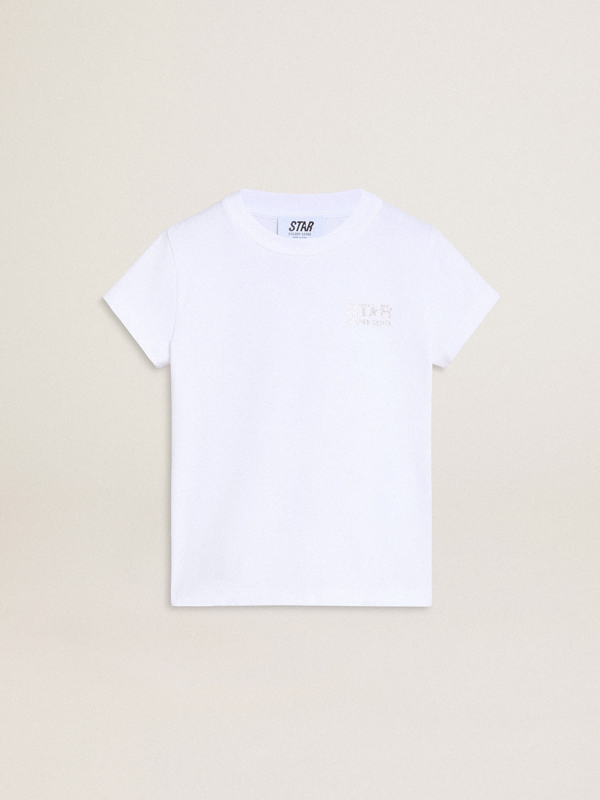 White and silver T-shirt with logo and maxi star in silver glitter| Golden Goose