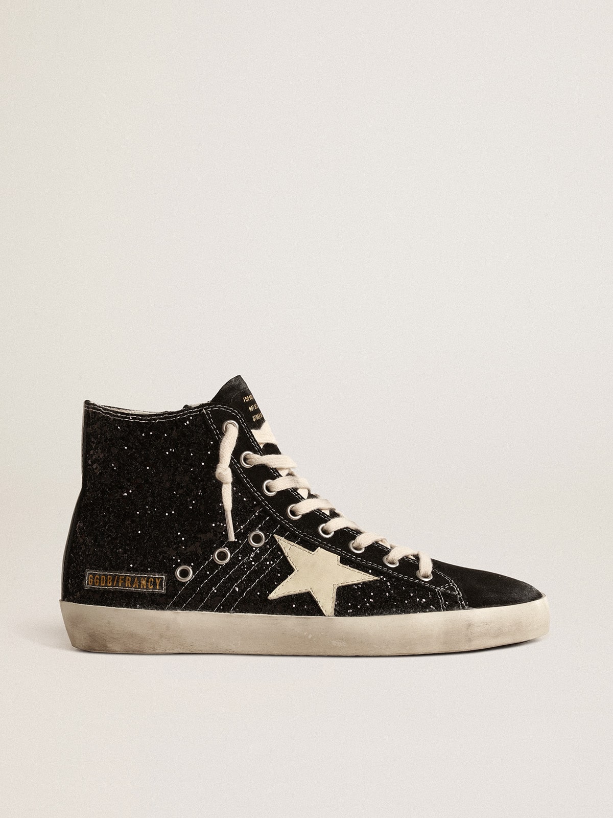 Francy Penstar LTD in glitter with ivory star and black heel tab| Golden Goose