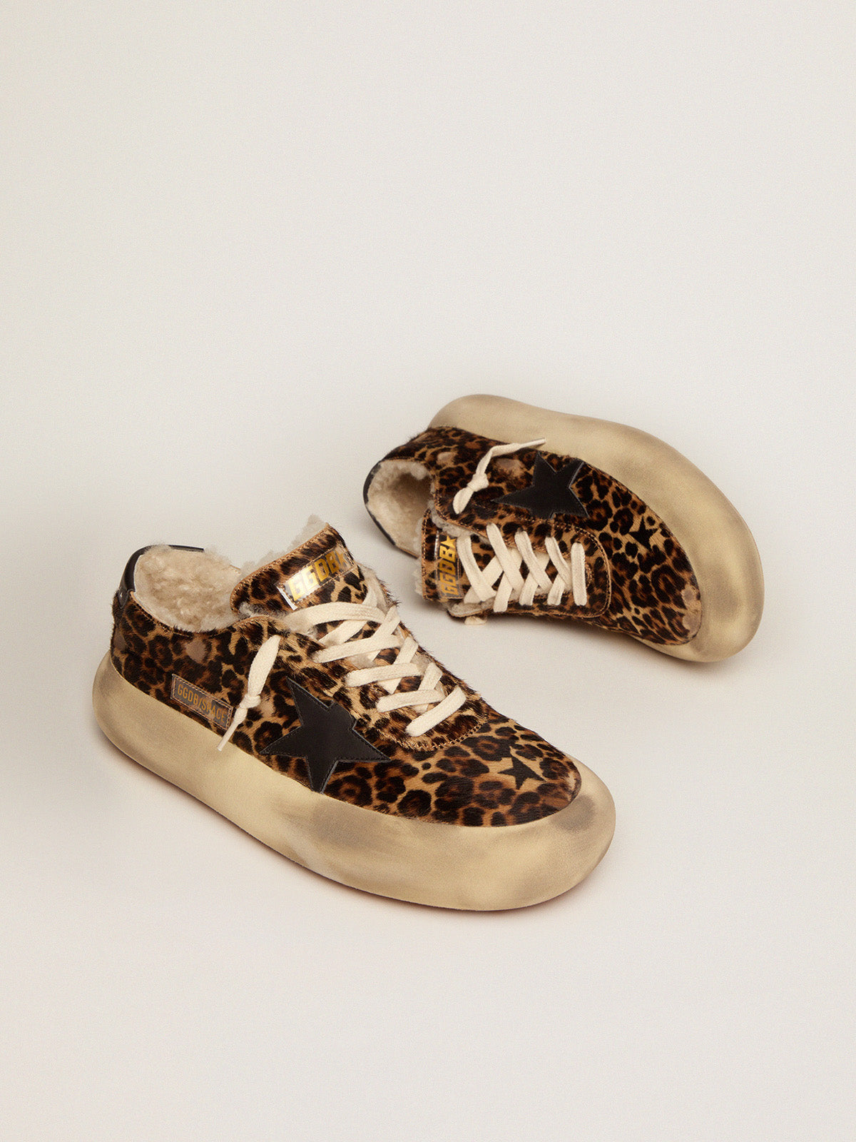Space-Star shoes in animal-print pony skin with shearling lining| Golden Goose