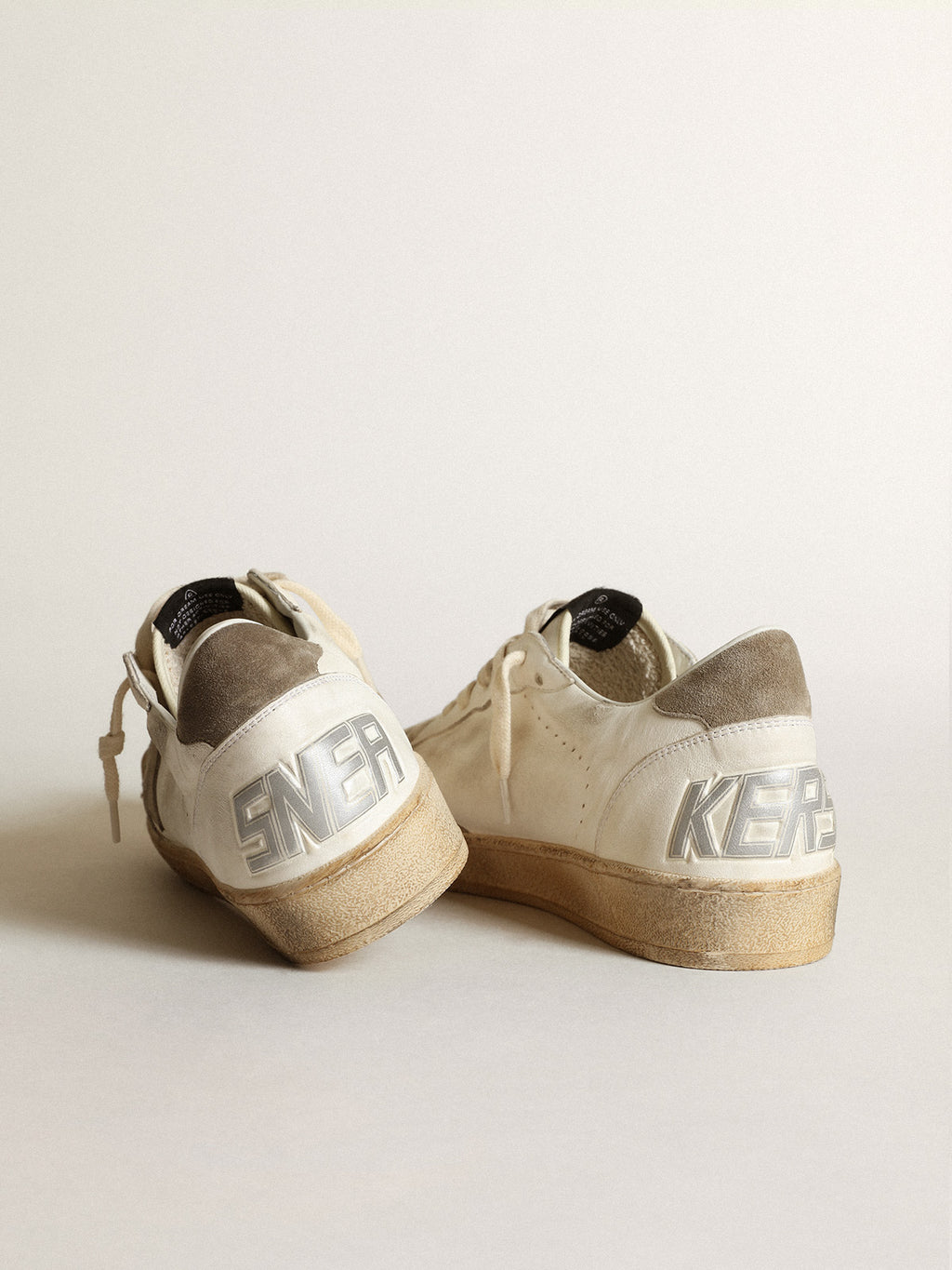 Men's Ball Star LTD sneakers in white nappa leather with dove-gray suede star and heel tab| Golden Goose