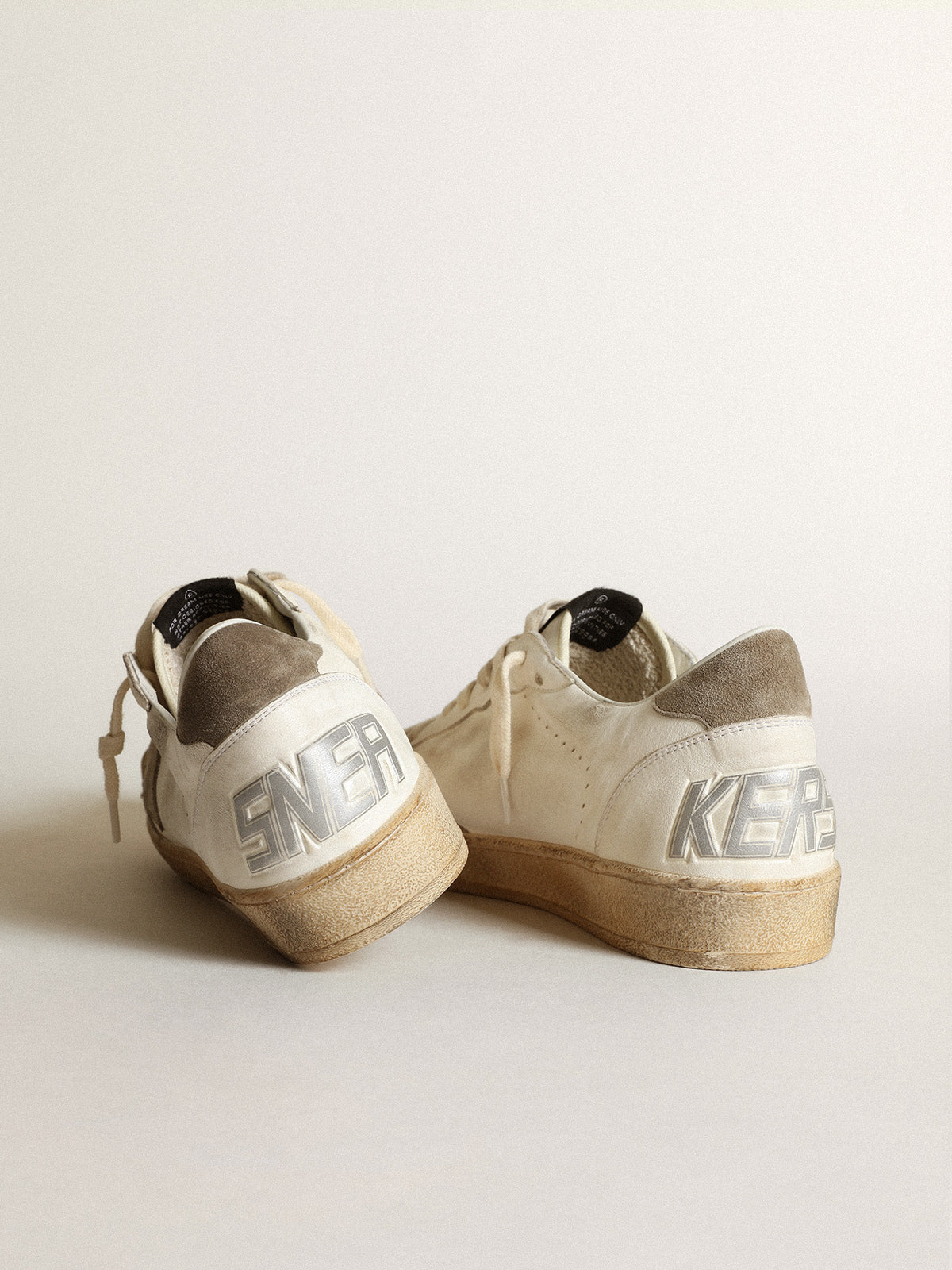 Men's Ball Star LTD sneakers in white nappa leather with dove-gray suede star and heel tab| Golden Goose