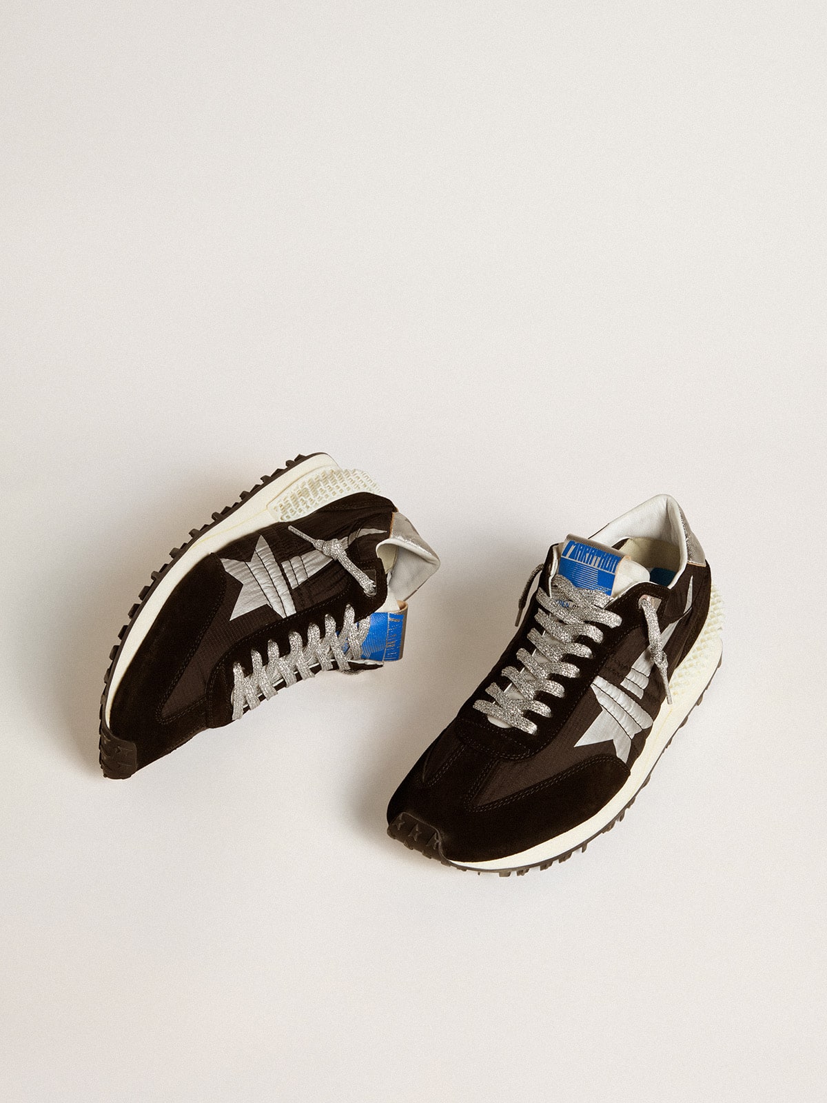 Men's Marathon with black ripstop nylon upper and silver star| Golden Goose