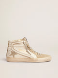 Women's Slide with ice-gray suede star and white flash| Golden Goose