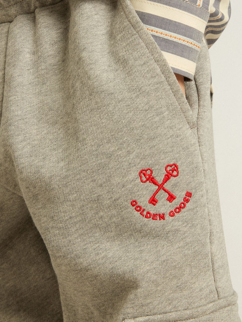 Gray melange cotton cargo joggers with embroidery| Golden Goose