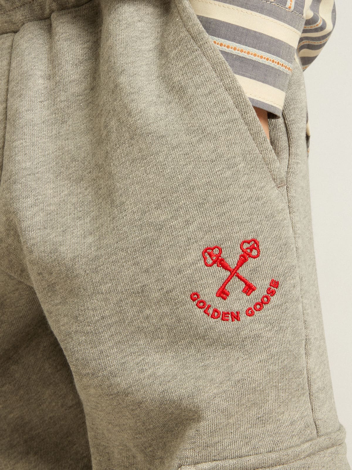 Gray melange cotton cargo joggers with embroidery| Golden Goose