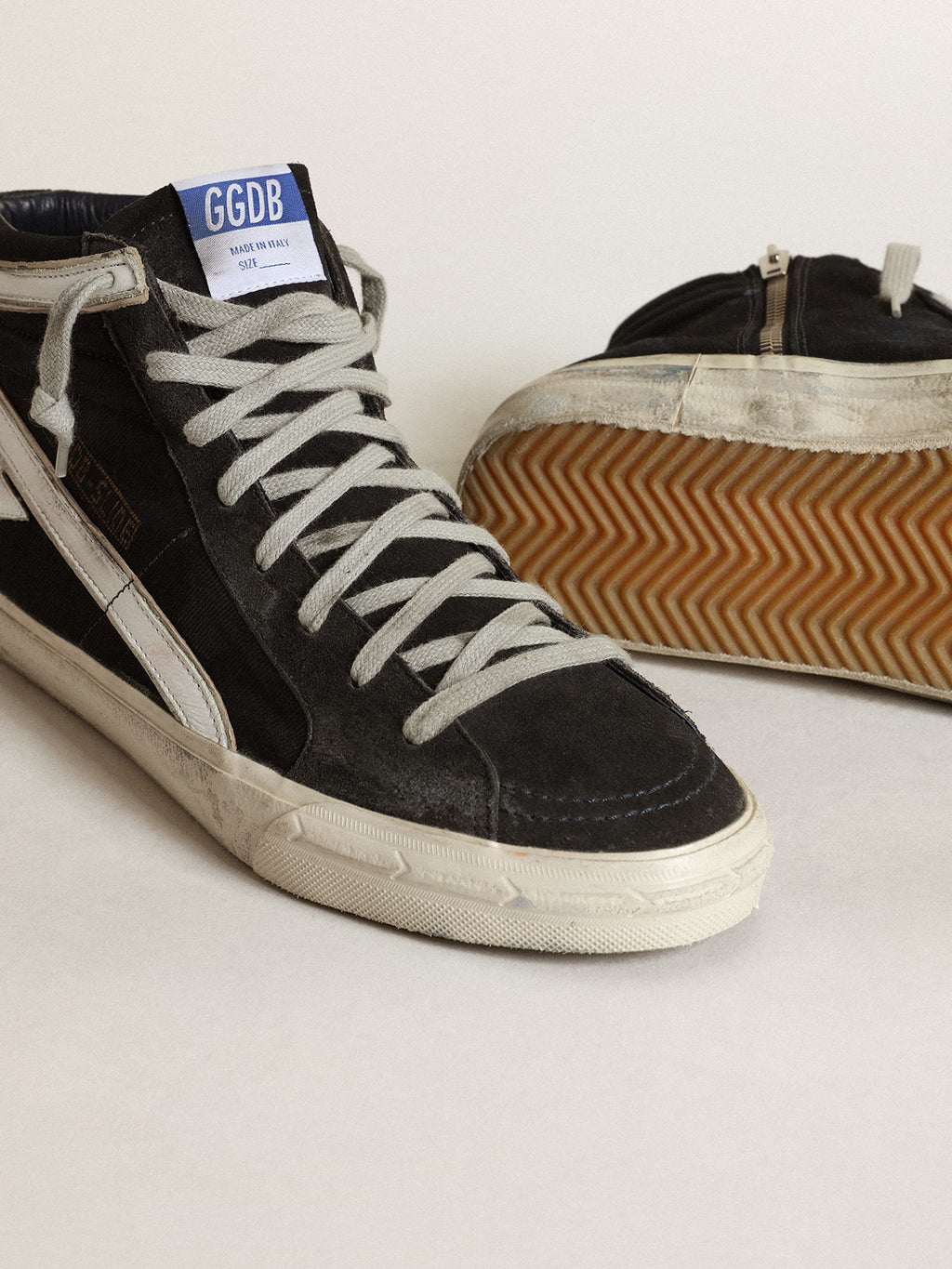 Men's Slide in navy blue denim with star and white flash| Golden Goose