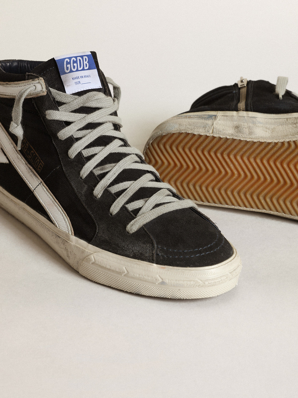Men's Slide in navy blue denim with star and white flash| Golden Goose