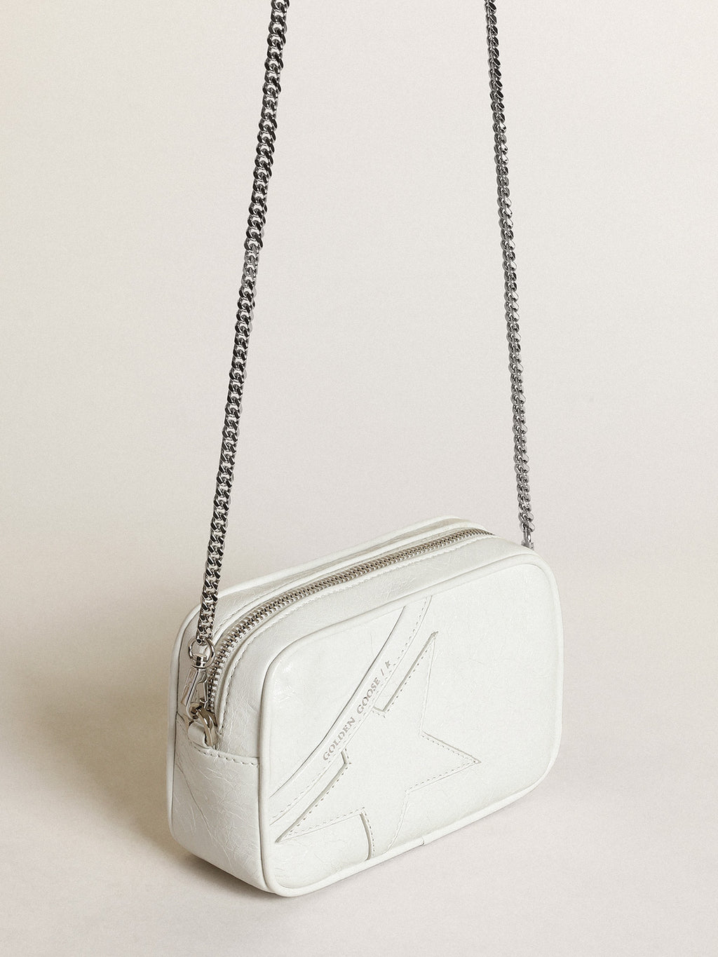 Women's Mini Star Bag in white glossy leather with tone-on-tone star| Golden Goose