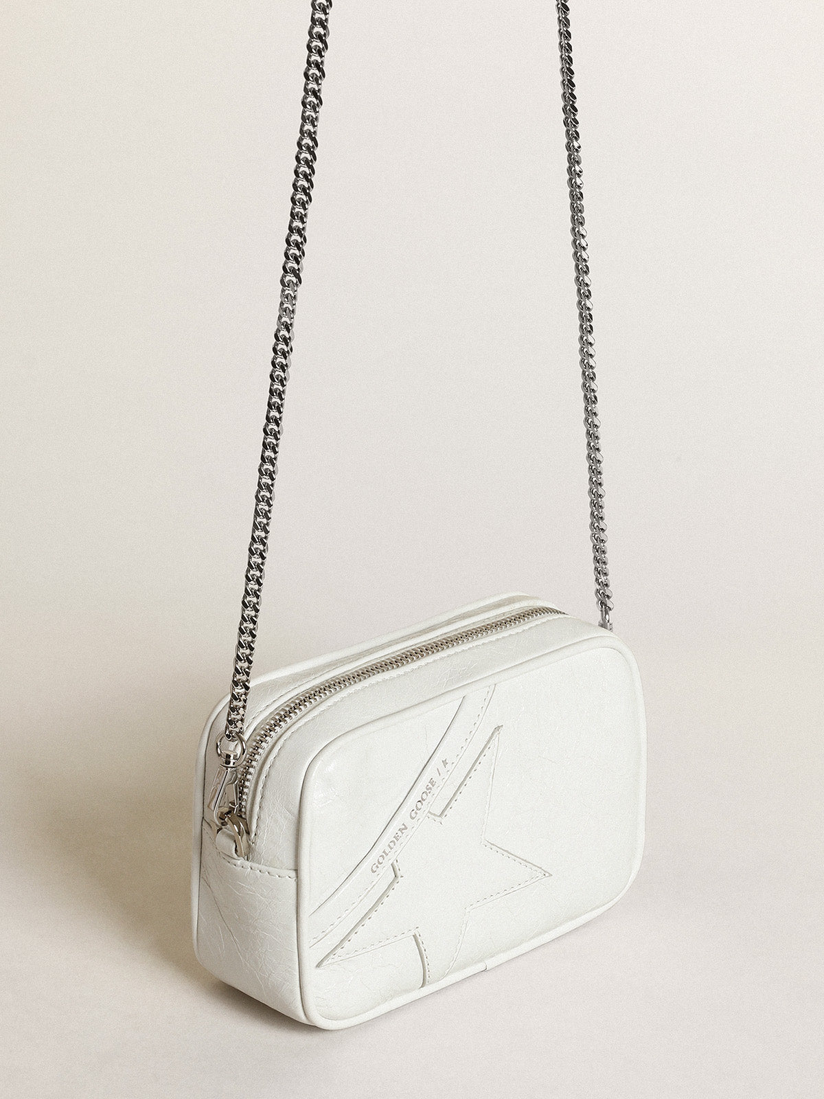 Women's Mini Star Bag in white glossy leather with tone-on-tone star| Golden Goose