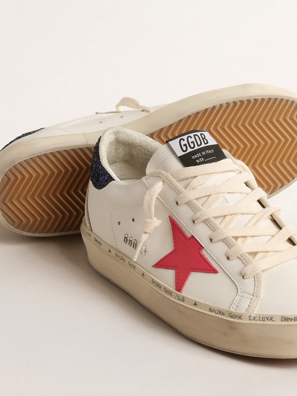 Hi Star with fuchsia leather star and blue glitter heel tab| Golden Goose