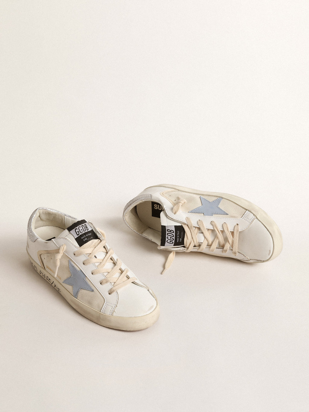 Super-Star LTD with light blue star and silver leather heel tab| Golden Goose