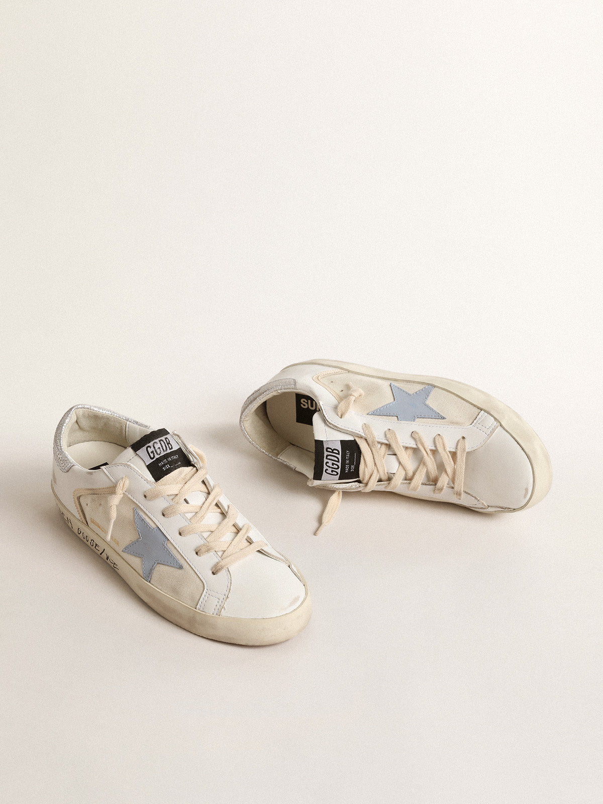 Super-Star LTD with light blue star and silver leather heel tab| Golden Goose
