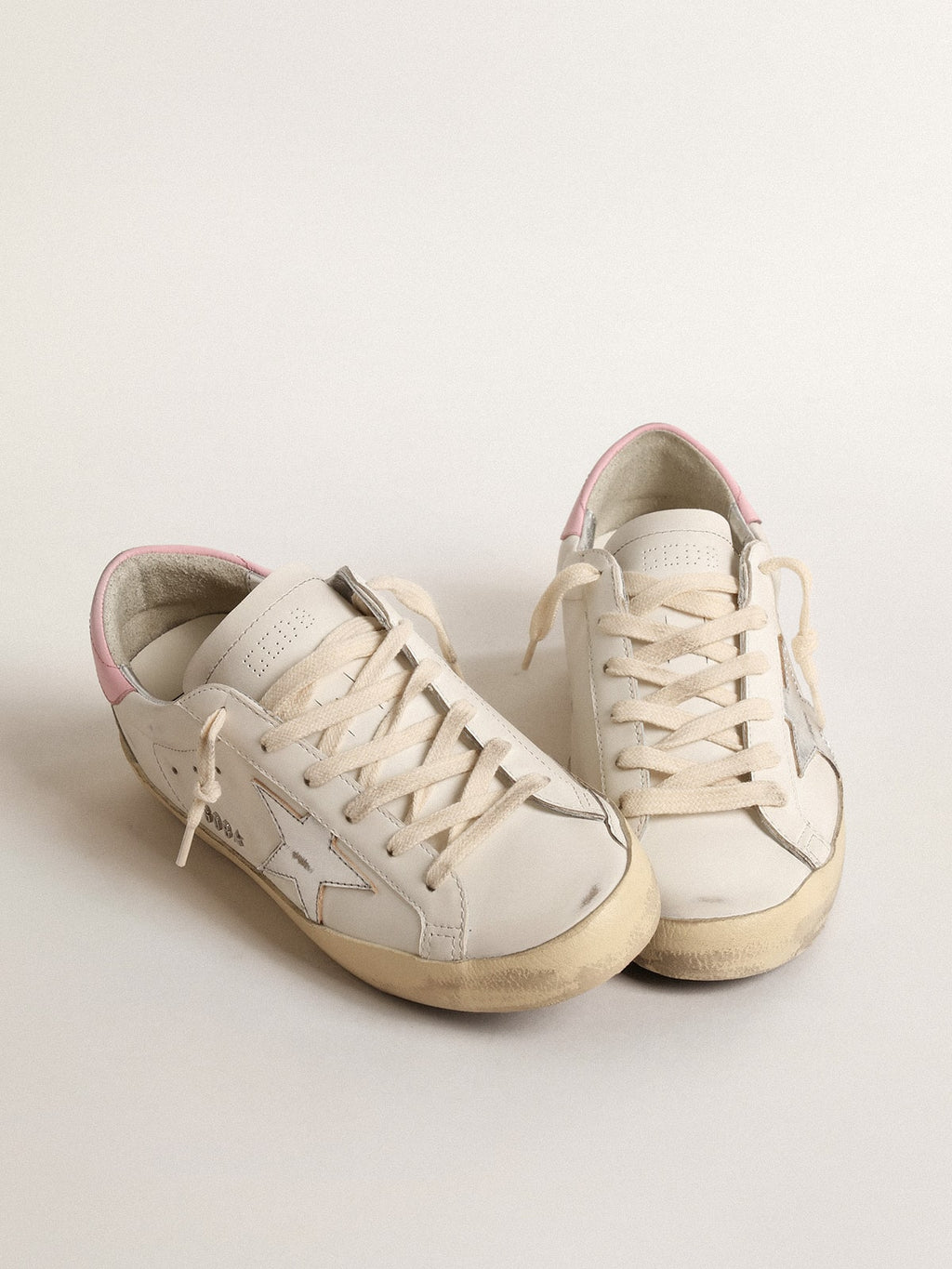 Women's Super-Star with silver leather star and pink heel tab| Golden Goose