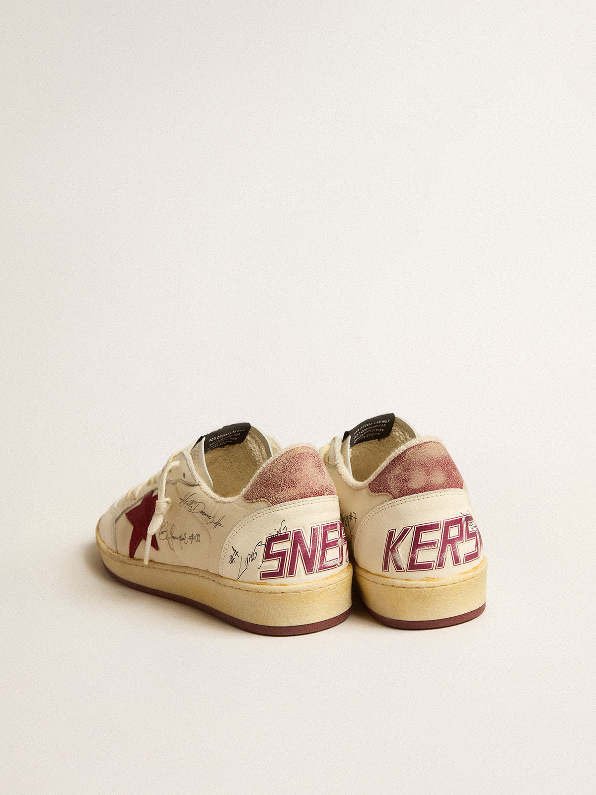 Ball Star LTD in nylon with pomegranate suede star and leather heel tab| Golden Goose