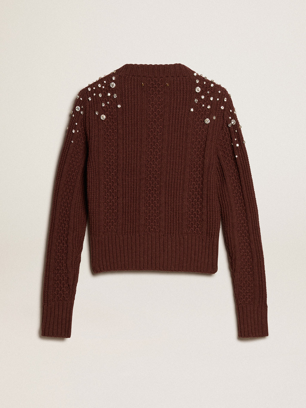 Cropped sweater in burgundy wool with crystals| Golden Goose