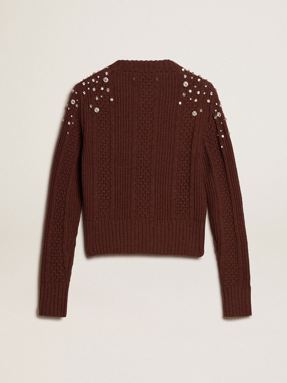 Cropped sweater in burgundy wool with crystals| Golden Goose