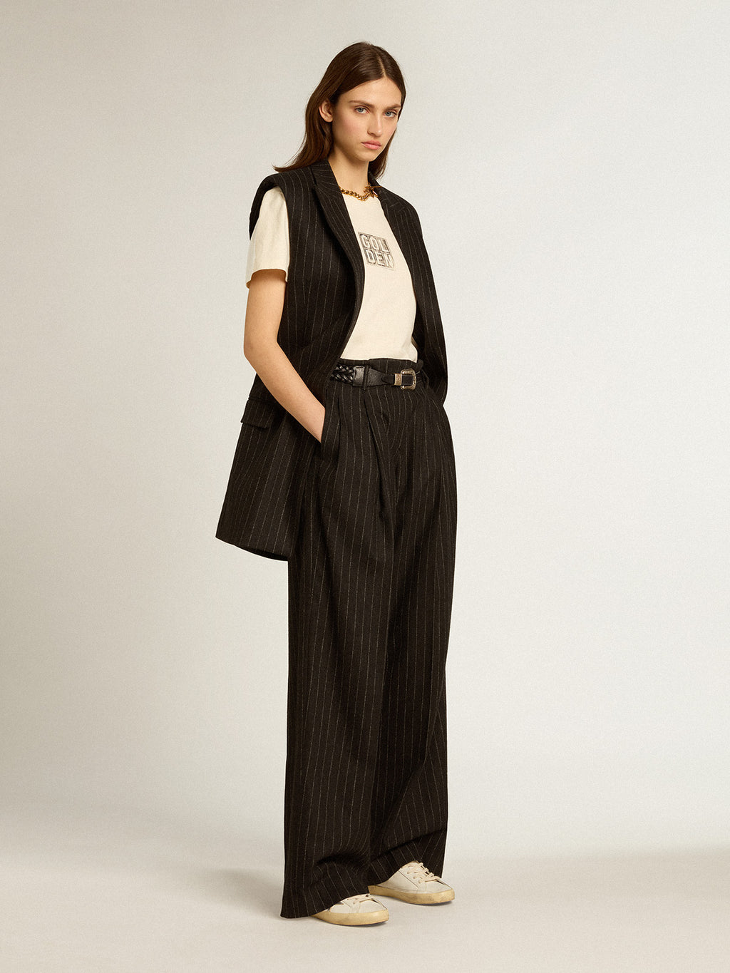 Women's vest in gray melange wool| Golden Goose