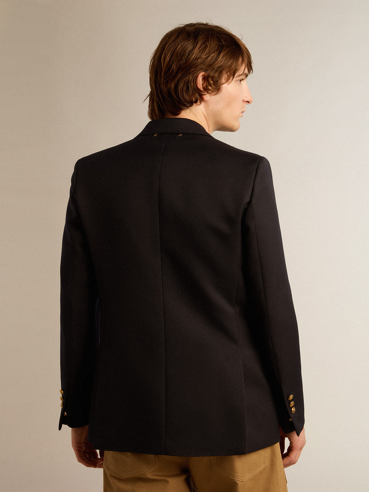 Men's double-breasted blazer in dark blue| Golden Goose