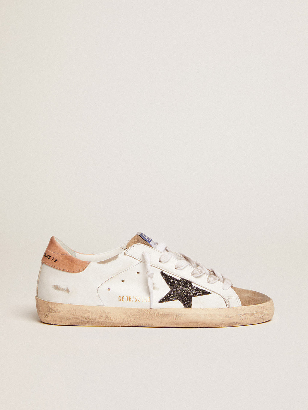 Women's Super-Star with black glitter star and pink heel tab| Golden Goose