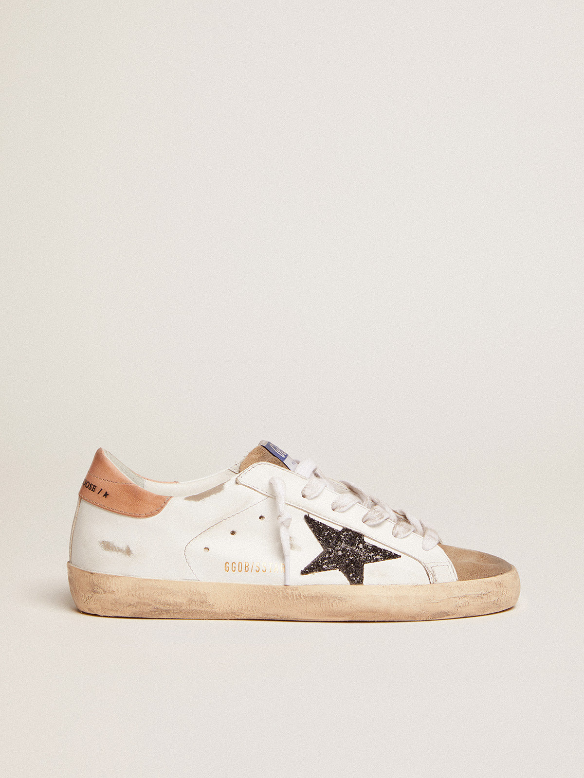 Women's Super-Star with black glitter star and pink heel tab| Golden Goose