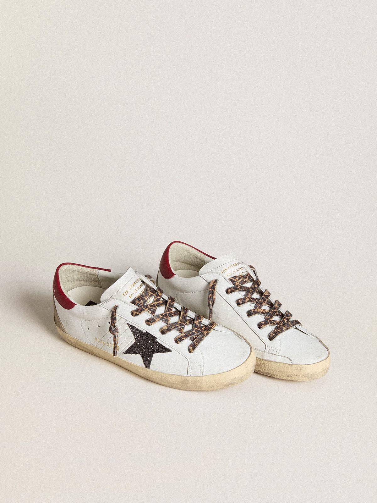 Women's Super-Star in nappa with glitter star and red nappa heel tab| Golden Goose