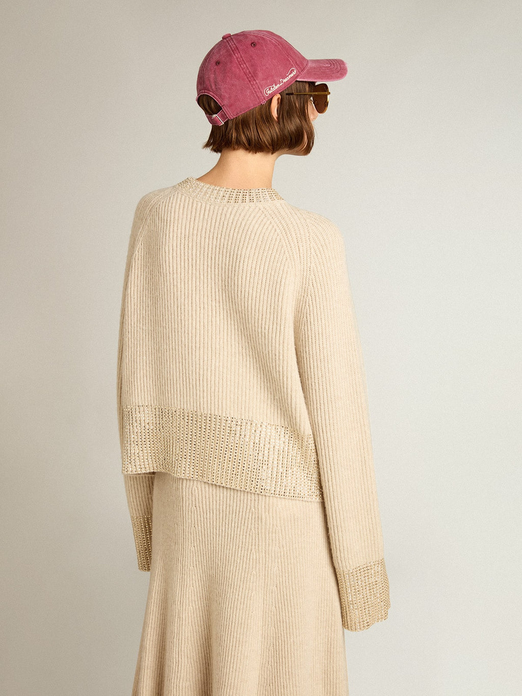 Women's boxy sweater in wool with hotfix crystal decoration| Golden Goose