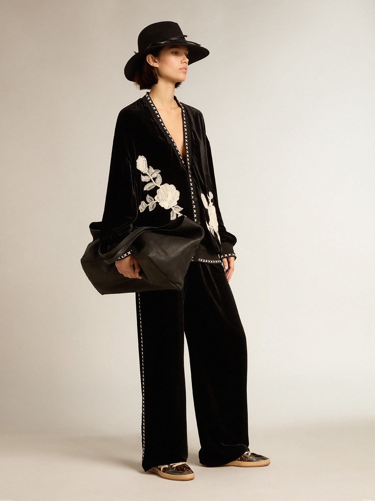 Black joggers with white embroidery| Golden Goose