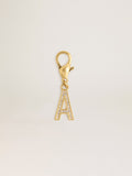 Letter A charm in gold-colored brass with crystals| Golden Goose
