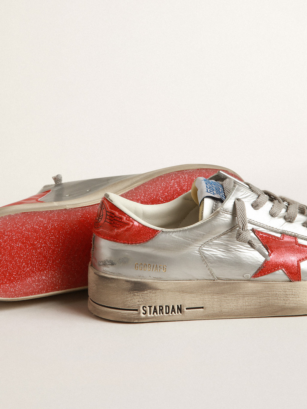 Women's Stardan in laminated leather with red glitter inserts| Golden Goose