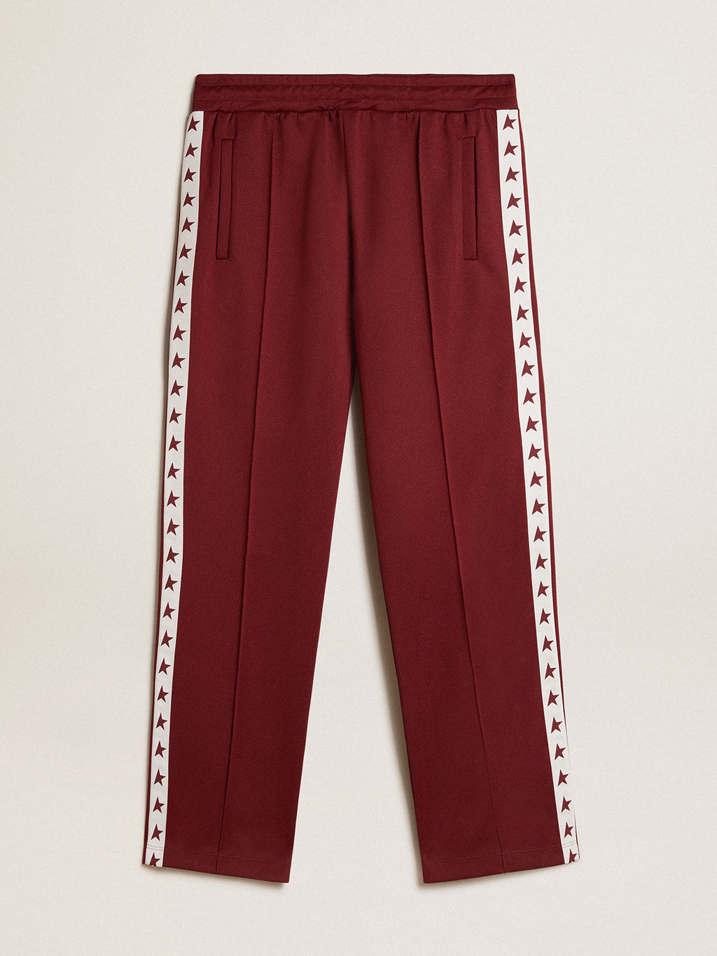Men's burgundy joggers with stars on the sides| Golden Goose