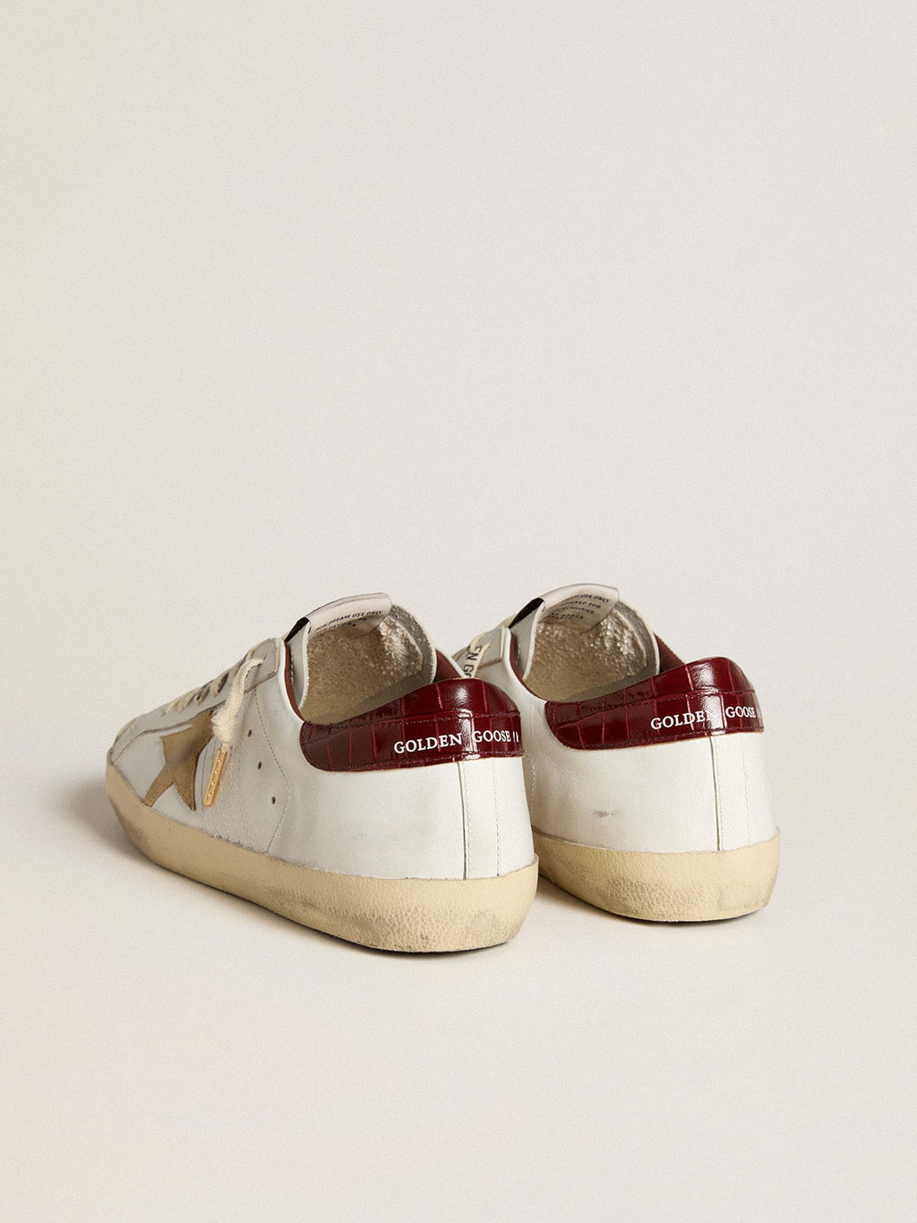 Men's Super-Star with sand suede star and red croc-print leather heel tab| Golden Goose