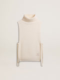 Unisex white high-neck sleeveless sweater in ribbed wool| Golden Goose