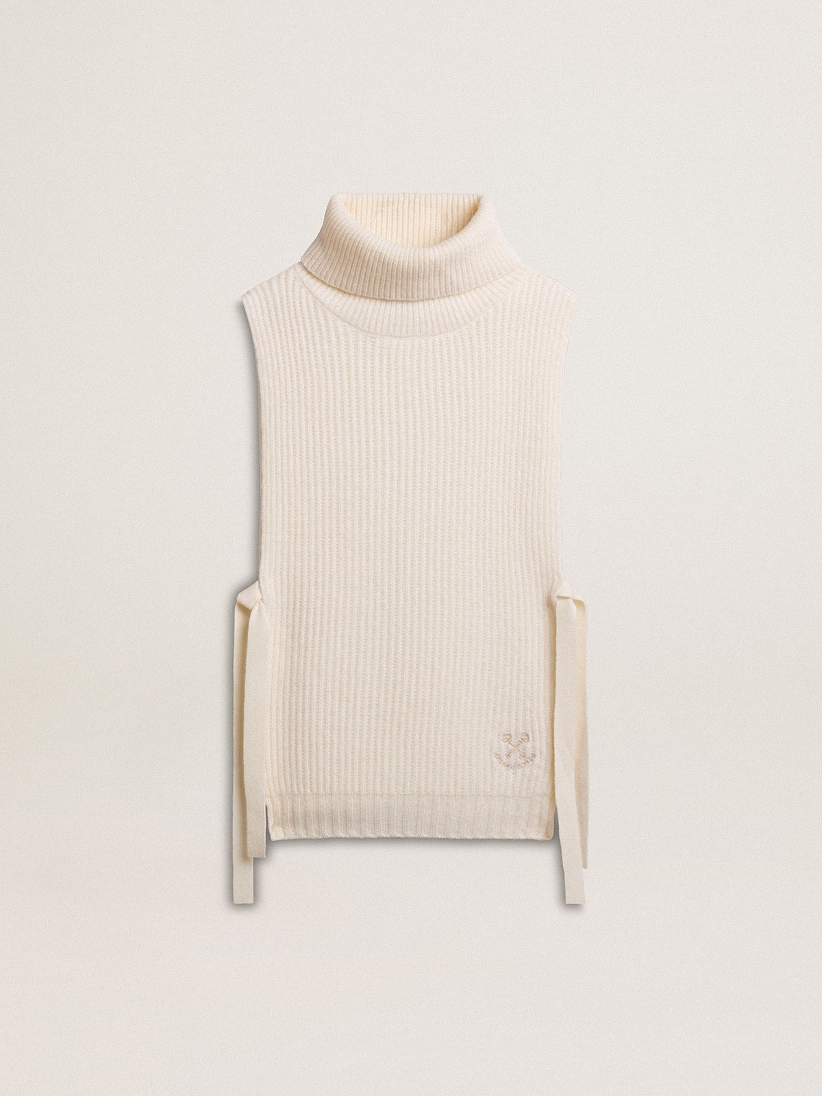 Unisex white high-neck sleeveless sweater in ribbed wool| Golden Goose