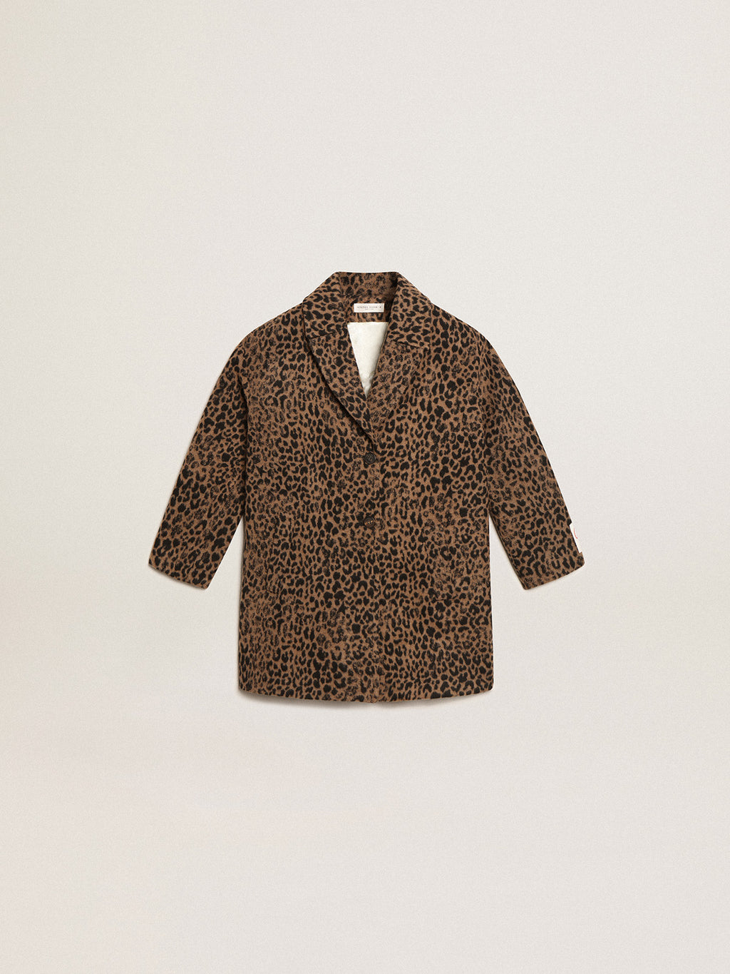 Girls' single-breasted coat in wool with jacquard animal print| Golden Goose