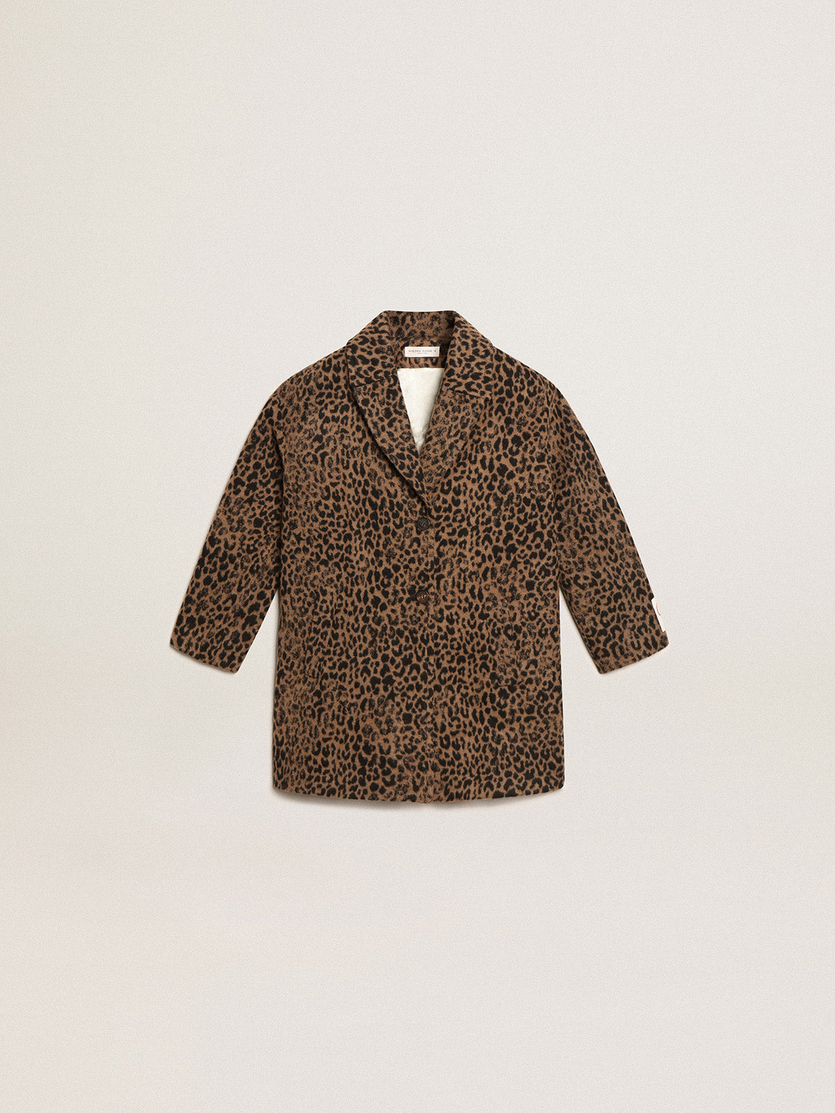 Girls' single-breasted coat in wool with jacquard animal print| Golden Goose