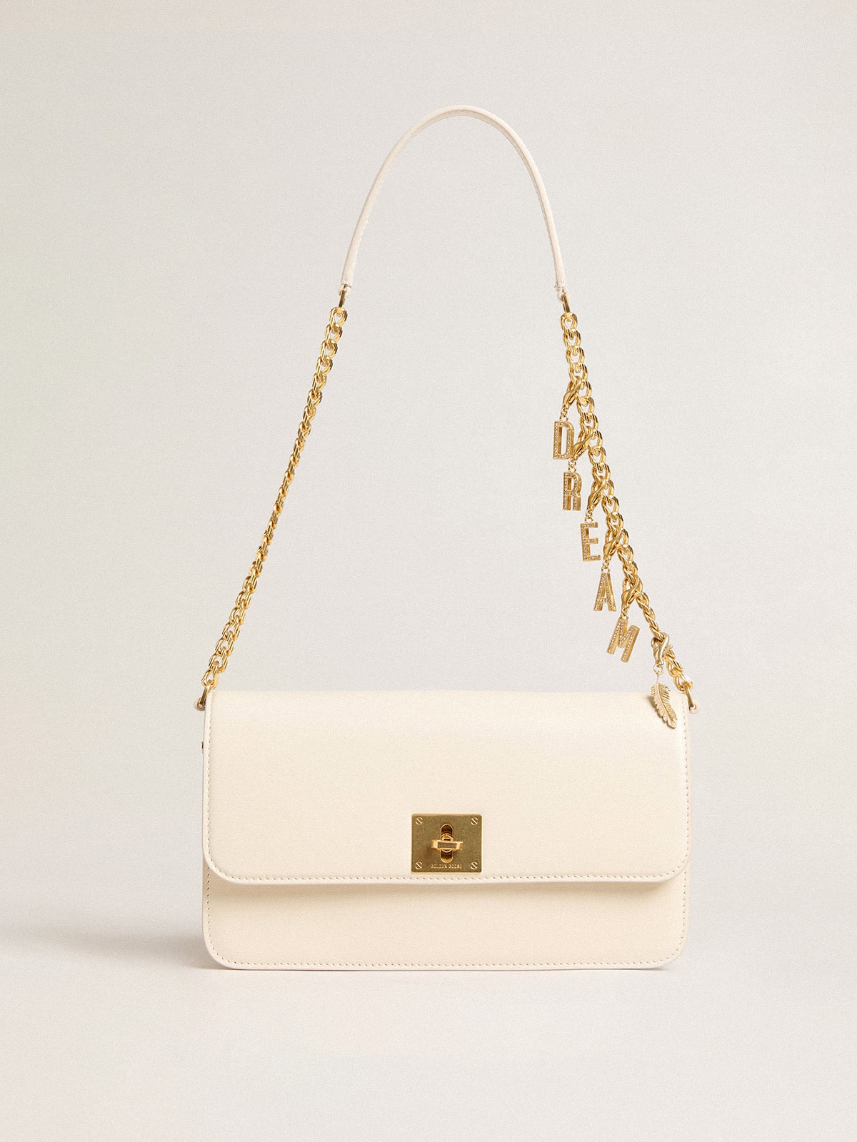 Gioia Bag in butter-colored boarded leather with gold details| Golden Goose
