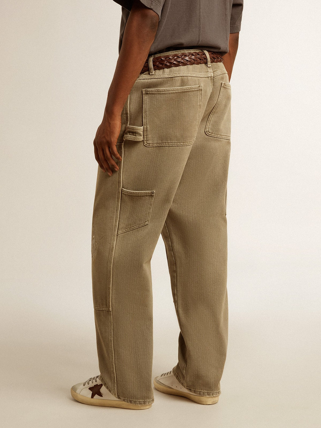 Men's distressed-effect cotton pants