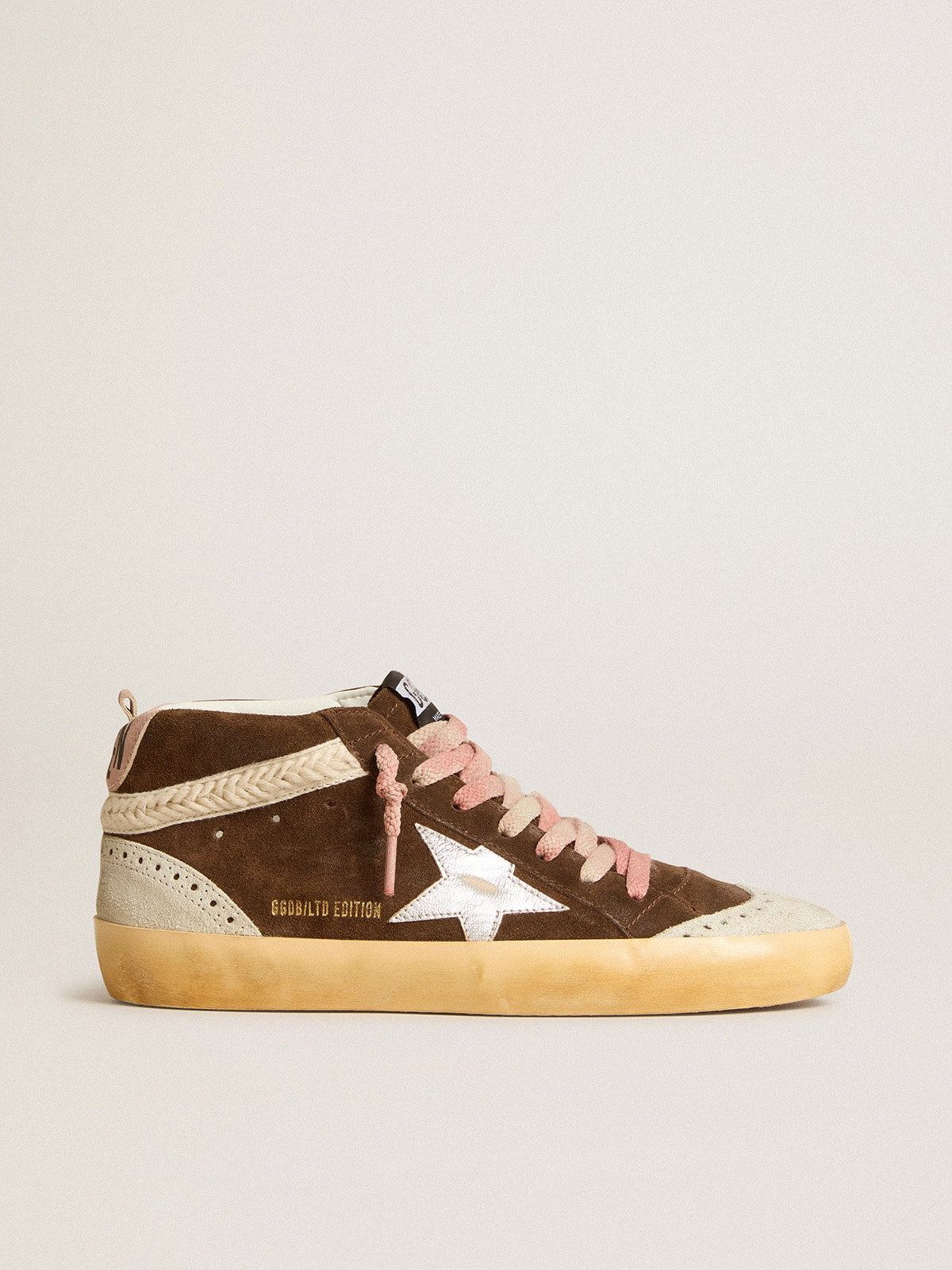 Mid Star LTD in brown suede with silver nappa leather star and cream flash| Golden Goose