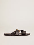 Black leather flat sandals with buckle Margaret| Golden Goose