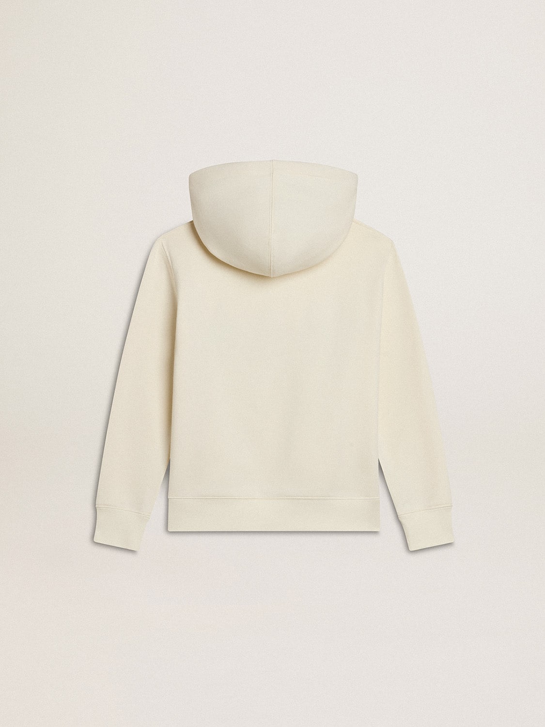Hooded sweatshirt in worn white with Golden embroidery on the front| Golden Goose