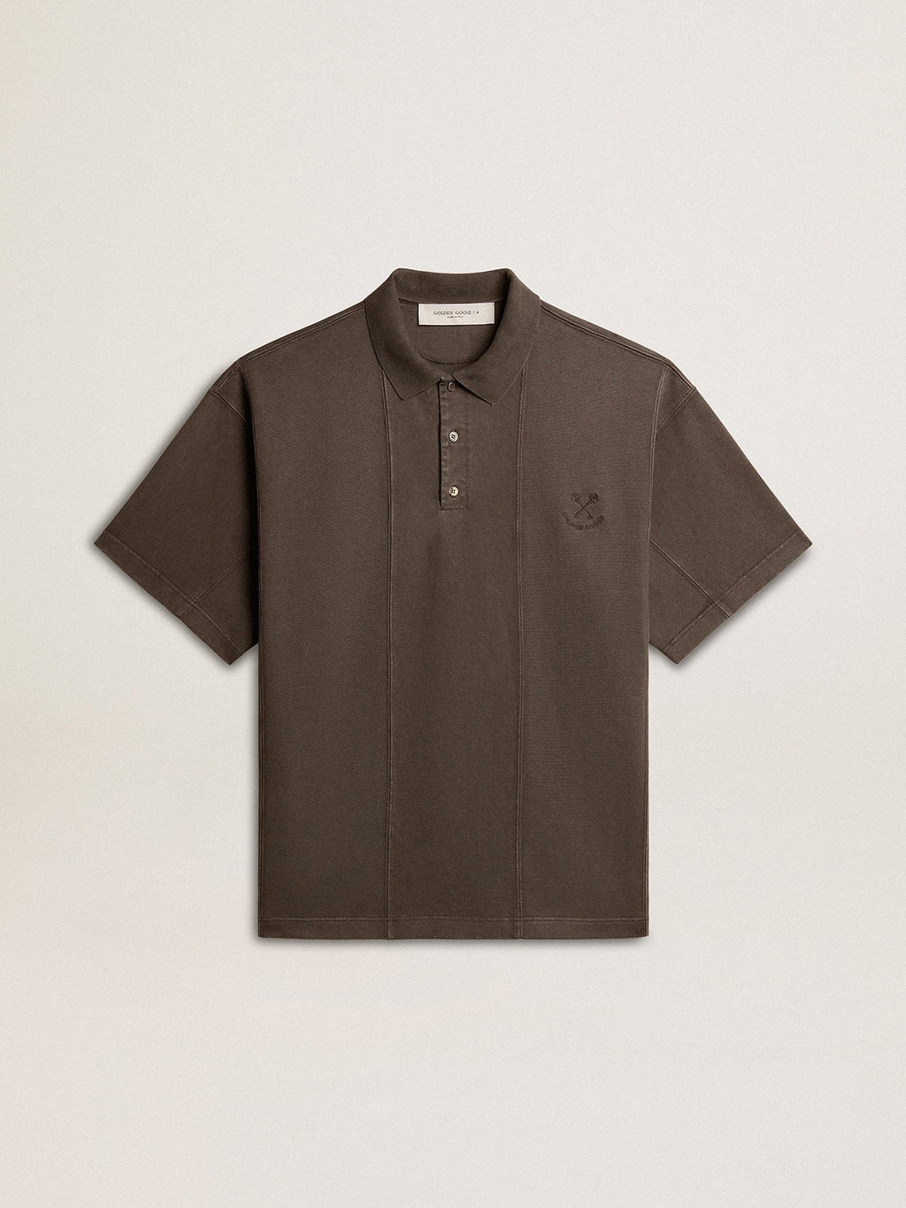 Men's cotton polo shirt in anthracite gray with embroidery| Golden Goose