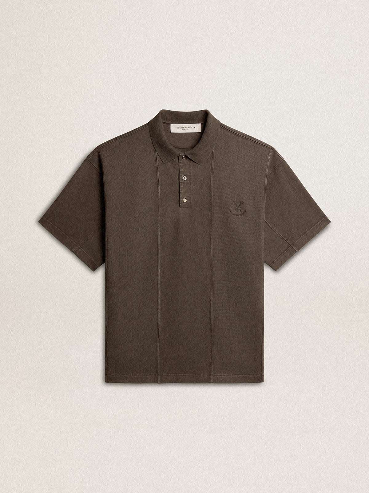 Men's cotton polo shirt in anthracite gray with embroidery| Golden Goose