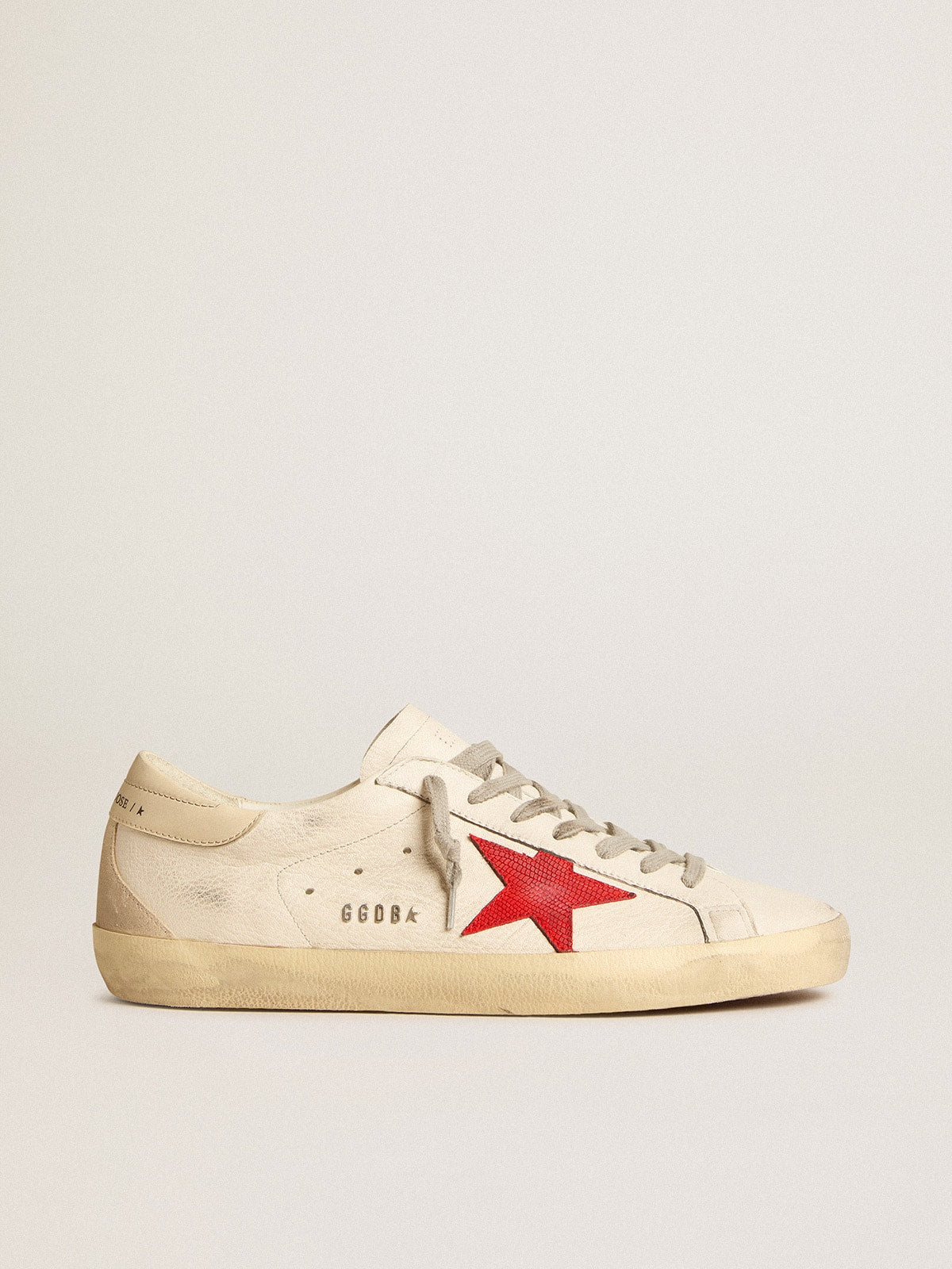 Super-Star in nappa with red star and cream leather heel tab| Golden Goose