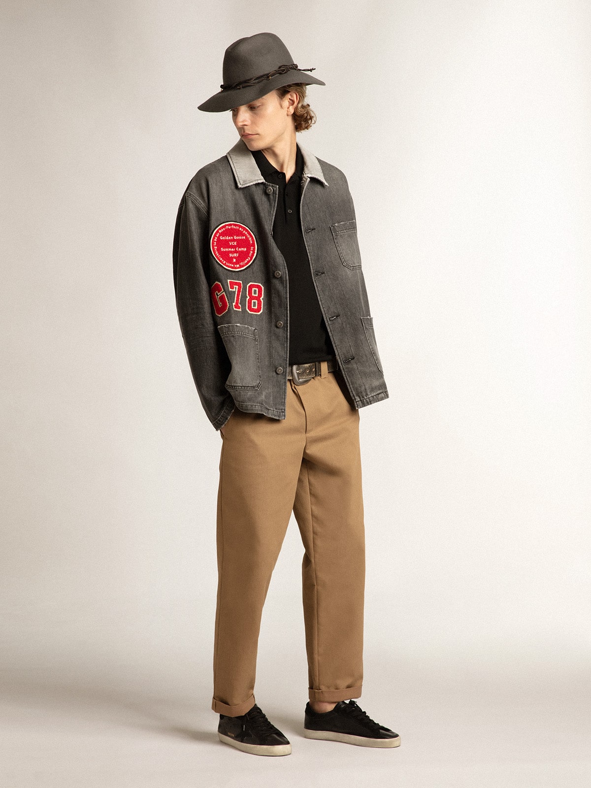 Men's Super-Star in black nappa with black suede star and heel tab| Golden Goose