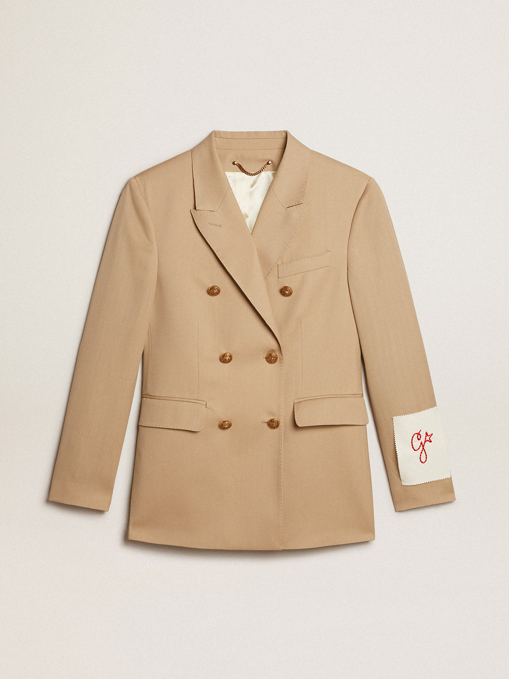 Women's double-breasted blazer in sand with gold heraldic buttons| Golden Goose